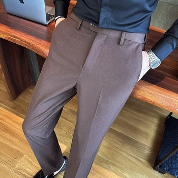 Мужские деловые повседневные брюки с телескопической талией премиум-класса, новые осенние мужские облегающие брюки, стильные повседневные брюки больших размеров 29-38
