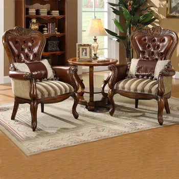 Кресло Tiger из массива дерева и натуральной кожи в американском стиле.