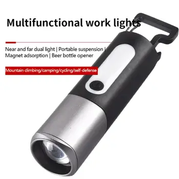 Портативный мини-фонарик с сильным освещением, USB Перезаряжаемый брелок, Рабочий фонарь для кемпинга на открытом воздухе, Светодиодный фонарик, Водонепроницаемая лампа-факел