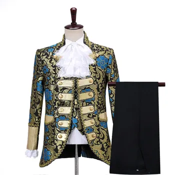 Винтажное платье королевского двора, мужской театральный костюм, сценический костюм, куртка-тройка с воротником в цветочек и рукавом спереди.