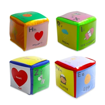 Набор из 4 Игровых Кубиков с Карточками, 3,94-Дюймовые Мягкие Пеноблоки Для Раннего Образования Детей, Мягкая Игрушка Для Укладки Кубиков D5QC