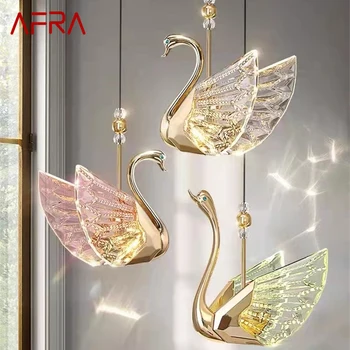 Подвесной светильник AFRA Nordic, креативная Золотая светодиодная линейная люстра с лебедем для декора дома, столовой, спальни.