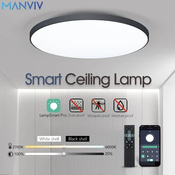 Умный современный потолочный светильник MANVIV LED, светодиодные светильники с дистанционным управлением / приложением, 220 В с регулируемой яркостью, освещение для гостиной