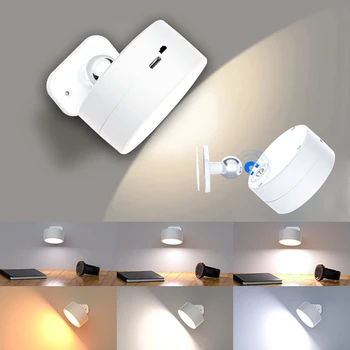 USB настенный светильник, перезаряжаемая настольная лампа, 3-х цветная светодиодная ночная лампа, вращающаяся на 360 °, защита для глаз, с аккумулятором емкостью 2000 мАч