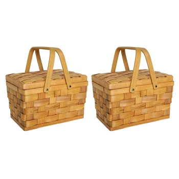 2X Корзина для пикника во французском стиле, хлебные корзины, походный ящик для хранения, украшение стола для торта, фотография еды, Цвет дерева ручной работы