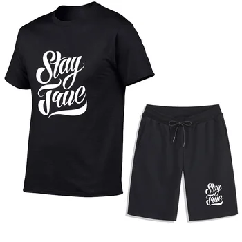 Летний мужской спортивный костюм Stay True с буквенным принтом, удобные дышащие модные короткие брюки и футболка, уличная одежда