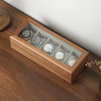 Коробка для часов из массива черного ореха, коробка для хранения, прозрачная высококачественная шкатулка для ювелирных изделий, браслет для домашних украшений, деревянная коробка