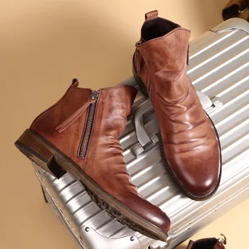 2023 Мужские ботинки, удобные ботильоны в стиле ретро, нескользящая кожаная мужская обувь, ковбойские сапоги, мужская обувь, кроссовки