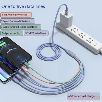 Кабель для зарядки Micro USB, 5 в 1, тип C, lightning, высокая мощность, 66 Вт, для Apple, Android, мобильного телефона