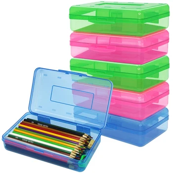 6 Упаковок пластиковых пеналов разных цветов, пенал для карандашей большой емкости с крышкой на кнопке