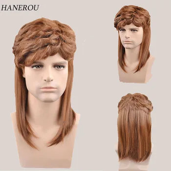 Синтетические длинные вьющиеся парики для мужчин, парик с коричневыми волнистыми волосами, мужской косплей, костюм на Хэллоуин, натуральные стили, мужской подарочный парик