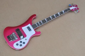 Металлический Розовый Корпус, 4-Струнная Электрическая Бас-гитара с Хромированной Фурнитурой, Белая Накладка, Предоставляем Индивидуальное обслуживание