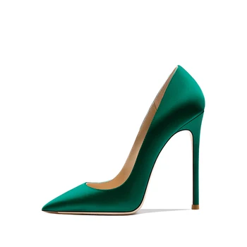 Высококачественные шелковые туфли-лодочки на высоком каблуке нефритово-зеленого цвета 12 см, женские вечерние туфли без застежки для свадебной вечеринки