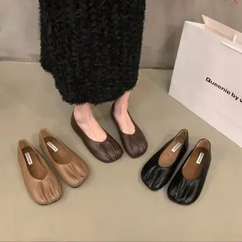 Женские Тонкие туфли в стиле Ретро на плоской подошве с квадратным носком И мелким носком Из толстой шерсти Mary Jane Fold Shoes, Сандалии