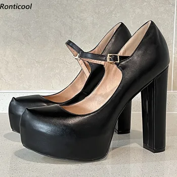Ronticool Настраивает цвет женских лодочек на платформе на блочном каблуке с круглым носком Элегантных черных вечерних модельных туфель США Плюс Размер 5-20