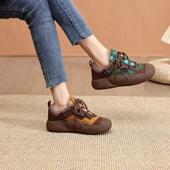 Кроссовки из хлопчатобумажной ткани на среднем каблуке 2023, Высококачественная женская обувь смешанных цветов, весенне-осенние универсальные кроссовки на шнуровке
