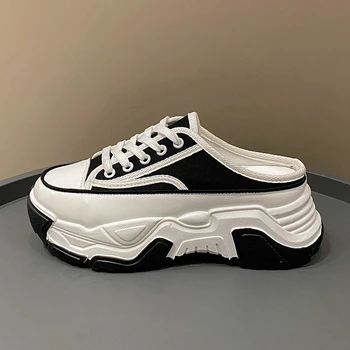 Женская обувь Half Drag Daddy Shoes 2023, новая повседневная спортивная обувь на толстой подошве, увеличивающая рост, словосочетание Bao Head, цвет соответствует женскому
