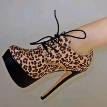 Пикантные леопардовые ботильоны на шнуровке, женские зимние замшевые ботинки на высокой платформе, с круглым носком, на очень тонком каблуке, женские леопардовые ботильоны