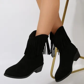 Ботинки, женская новая обувь 2023 года, зимняя обувь, круглый носок, лодыжки в стиле рок, Лолита, Осенняя резина, Большой размер, Женская обувь из флока, твердые R