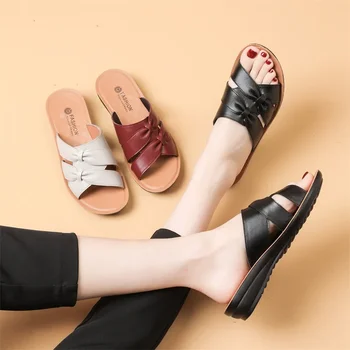 Тапочки Женские Летние пляжные босоножки на танкетке, босоножки на платформе, Женская элегантная дизайнерская обувь с открытым носком и бантом 2023, женские слайды
