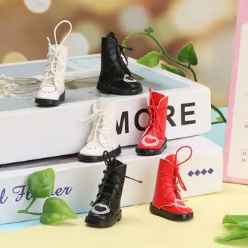 1 Пара кукольных игрушечных ботинок, сапоги из искусственной кожи, мини-обувь с повязкой в виде сердца, Детские Игрушки ручной работы, Подарки на День Рождения, Аксессуары для кукольных игрушек
