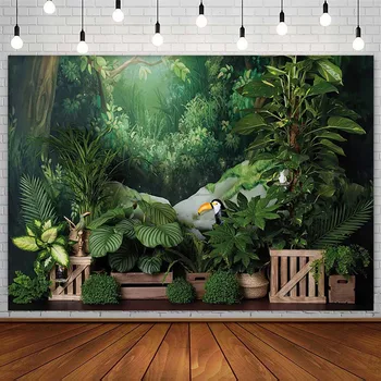 Тропический лес, Джунгли, Зеленый лист, Приключение, Детская Портретная фотография, Фон для Фотосессии, декор Фотозоны, Реквизит