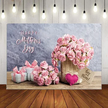 Фон с Днем матери Розово-Фиолетовые цветочные украшения для вечеринки, Розовые лепестки, Золотые сердечки для фотосъемки, баннер для фотосъемки