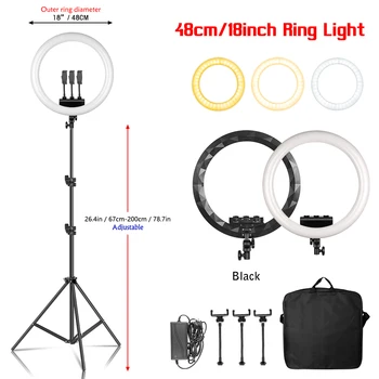 SH 18-дюймовый кольцевой светодиодный светильник для селфи-видео с подставкой для штатива и зажимом для телефона для фотостудии YouTube Live Light Photo