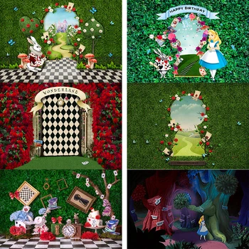 Алиса в Стране Чудес, Жуткий лесной фон для фотосъемки, реквизит, Виниловый баннер для детского душа на 1-й день рождения детей