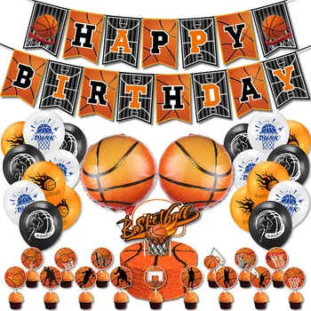 Набор украшений для вечеринки по случаю Дня рождения баскетбола, воздушные шары, мультяшные баннеры, Топпер для торта для мальчиков