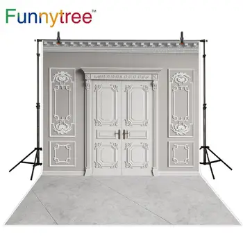Фон для фотозоны Funnytree цветок для европейской свадебной фотосессии, дверь в замок, белый фон для фотостудии, фотофон