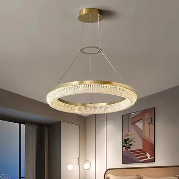 Скандинавский современный роскошный кольцевой светильник с регулируемой яркостью, светодиодный светильник для домашнего декора, гостиная, столовая, спальня, хрустальная люстра
