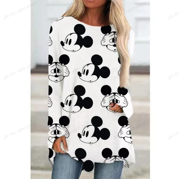 Осенний женский модный топ с принтом Disney Minnie Mouse, толстовка, Повседневная футболка с круглым вырезом, рукав Реглан, длинный рукав, свободный топ