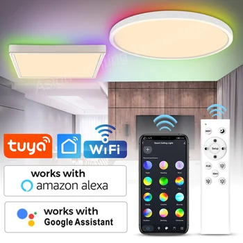 40 Вт Tuya WiFi Smart Led Lights Потолочный светильник RGB Теплый белый Холодный белый для гостиной, светодиодная потолочная панель с регулируемой яркостью, Работа с Alexa