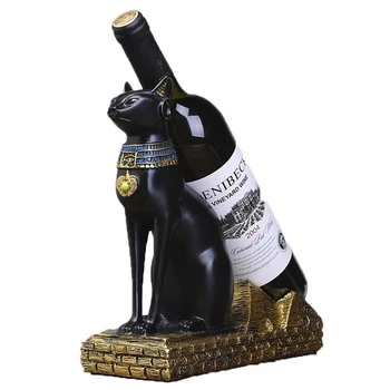 Скульптуры Винный Стеллаж Статуи Животных Держатель для бутылок Европейское украшение Hogar Черные Украшения Дома 25 см Смола Египетский Кот Бог Собака