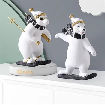 [HHT] Скандинавские милые лыжные украшения с белым медведем, креативные поделки из смолы, украшения для гостиной, забавные подарки ко Дню Святого Валентина и Дню рождения