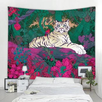 Психоделический лесной гобелен Девушка тигр Луна ветер гобелен украшение домашней комнаты настенная печать живопись