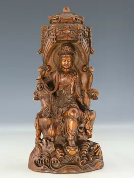 Старинная китайская изысканная статуэтка ручной работы из самшита Гуаньинь