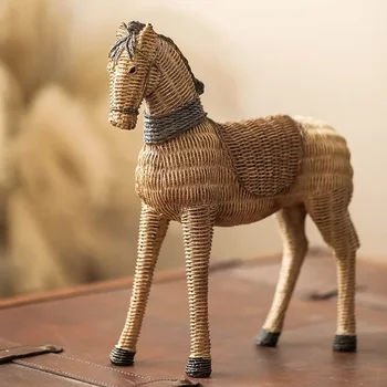 Статуя лошади из смолы, имитация плетения из ротанга, Животное, современное художественное украшение, кабинет, ТВ-шкаф, Винный шкаф, Скульптура, ремесло