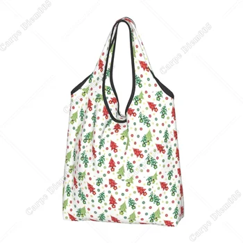 Рождественская елка, зеленая и красная Женская сумка для покупок, портативная сумка-тоут, пригодная для вторичной переработки, милая сумка-тоут, праздничная модная сумка без молнии