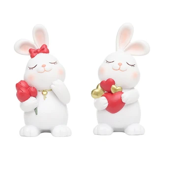 Статуэтки кролика из смолы, декор для дома, свадебные подарки на День Святого Валентина для нее, украшение для дома с кроликом Простота установки