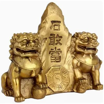 Двойной Львиный камень Осмеливается стать Художественным декором в виде Бронзового Льва