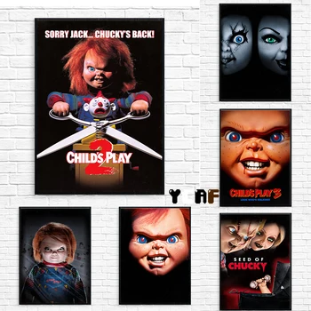 Детская игра Фильм ужасов Обложки для фильмов Печать на холсте плаката Chucky Horror Child Wall Art Picture Horror Film Cinema Wall Decor