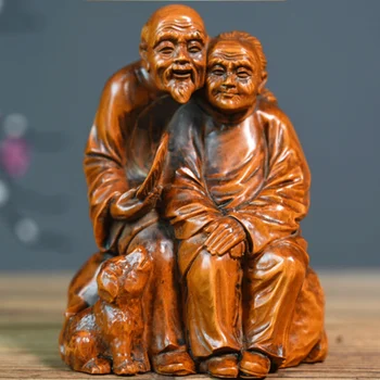 ZQ018- 12 * 9 * 7.5 Ручная резьба по самшиту СМ: скульптура милой пожилой пары