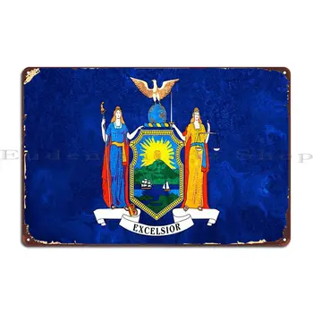 Металлическая табличка с флагом штата Нью-Йорк, Ржавый декор стен, Создание на заказ жестяной вывески кинотеатра