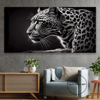 Черно-белые леопардовые плакаты и рисунки диких животных Картина на холсте Дикая природа Настенное искусство для гостиной Домашний декор Cuadros