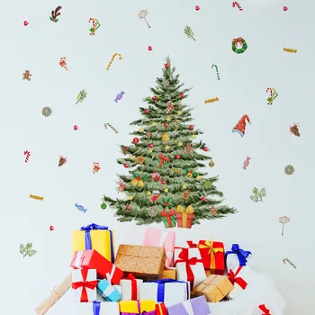 Фон для наклейки на стену в виде рождественской елки, диван, гостиная, украшение дома, Рождественские наклейки с конфетами, самоклеящиеся обои