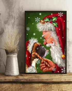 Боксер и Санта Клаус Рождественский подарок на Рождество Плакат с собакой Винтажная Металлическая Жестяная Вывеска Декор Подарки для девочек Гостиная Вся