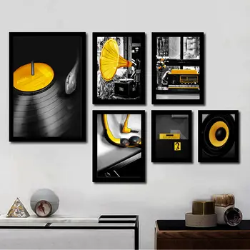 Желтая музыкальная креативная картина скандинавский холст картина маслом печать украшения дома настенное искусство спальня гостиная плакат фон