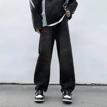 Джинсы в стиле хип-хоп, широкие мужские джинсы с рваными полосками в промежности, уличная одежда с карманами, стильные джинсовые брюки на весну-осень